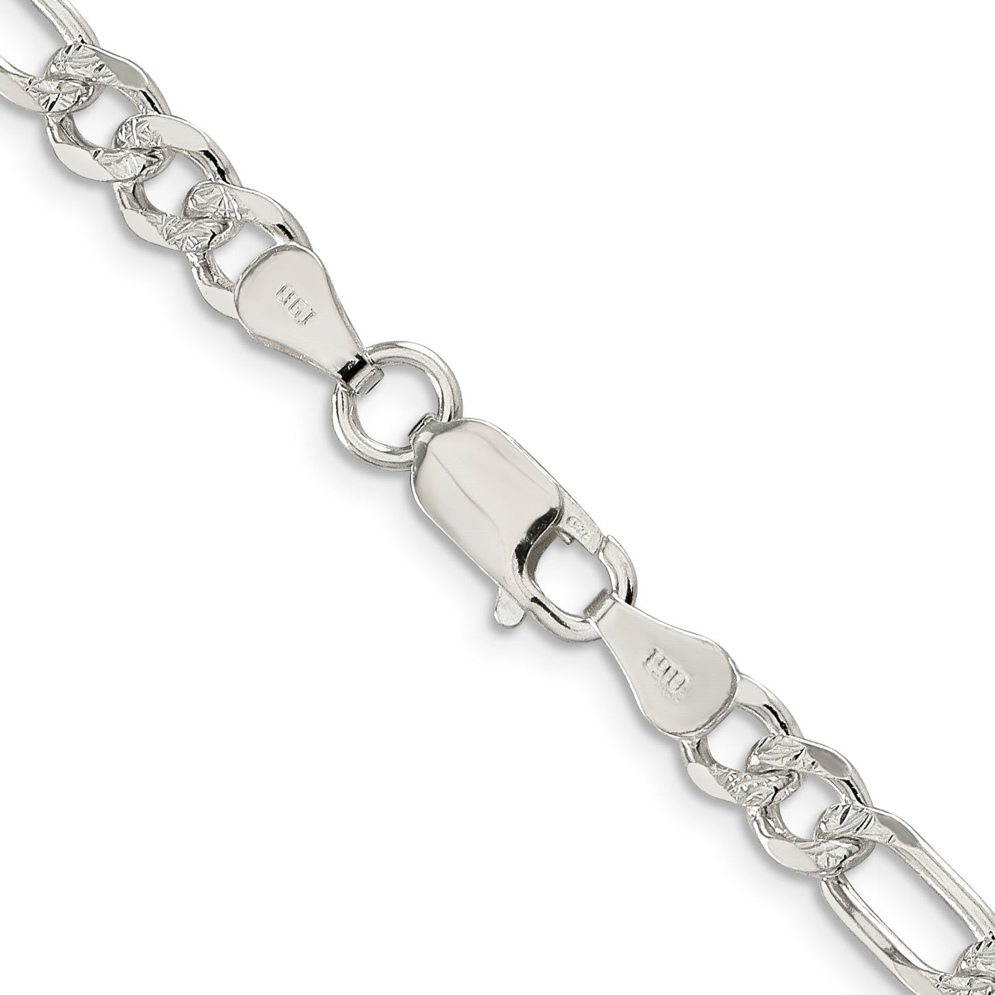 Sterling Silver 5.5mm Pav� Flat Figaro Chain