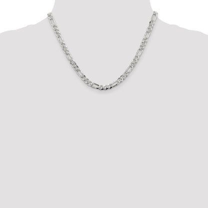 Sterling Silver 5.5mm Pav� Flat Figaro Chain