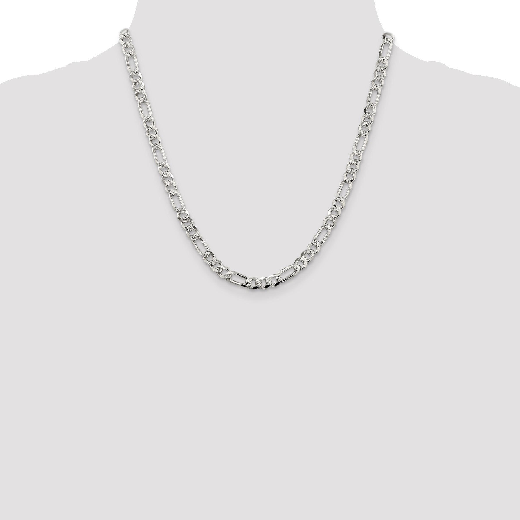 Sterling Silver 5.5mm Pav� Flat Figaro Chain