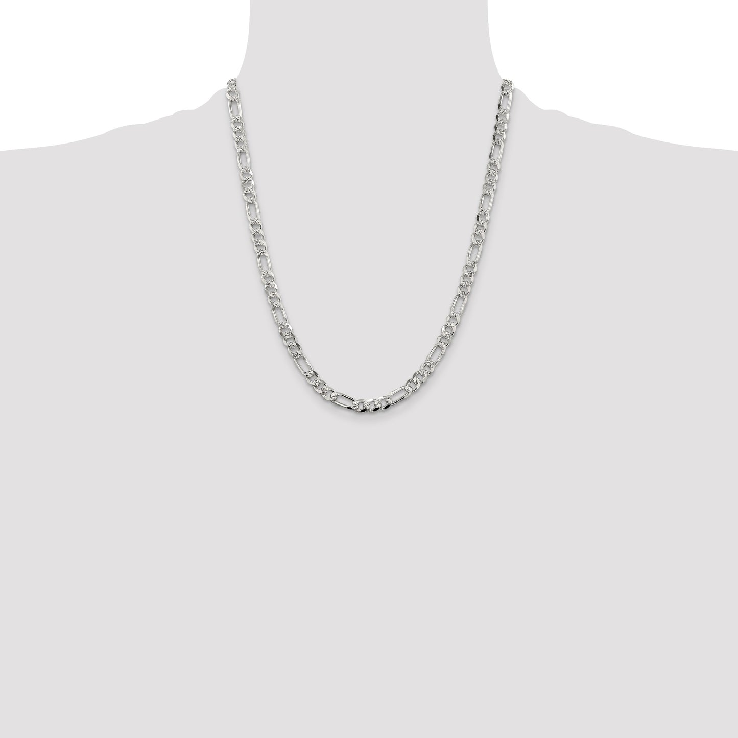 Sterling Silver 5.5mm Pav� Flat Figaro Chain