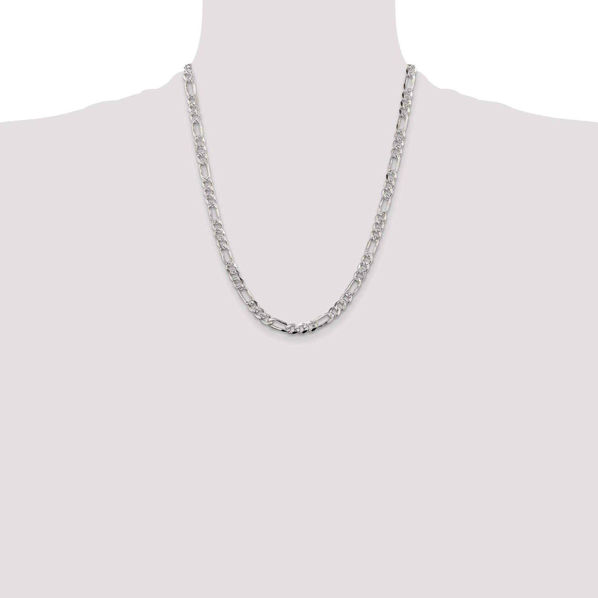 Sterling Silver 5.5mm Pav� Flat Figaro Chain