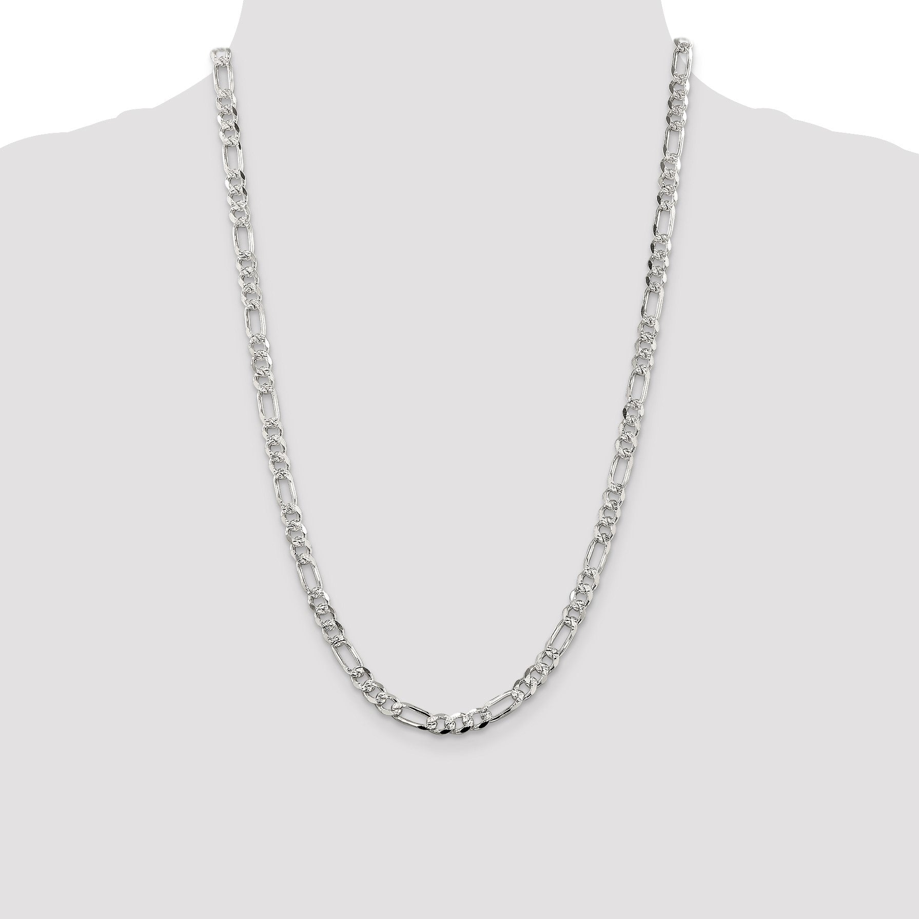 Sterling Silver 5.5mm Pav� Flat Figaro Chain