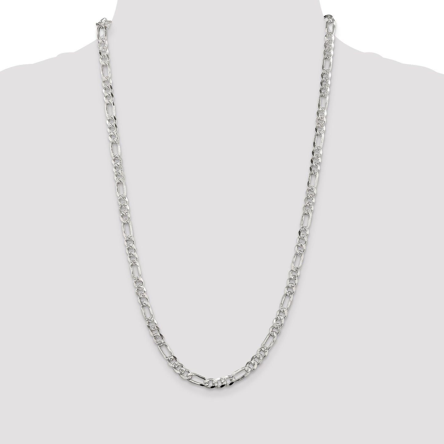 Sterling Silver 5.5mm Pav� Flat Figaro Chain