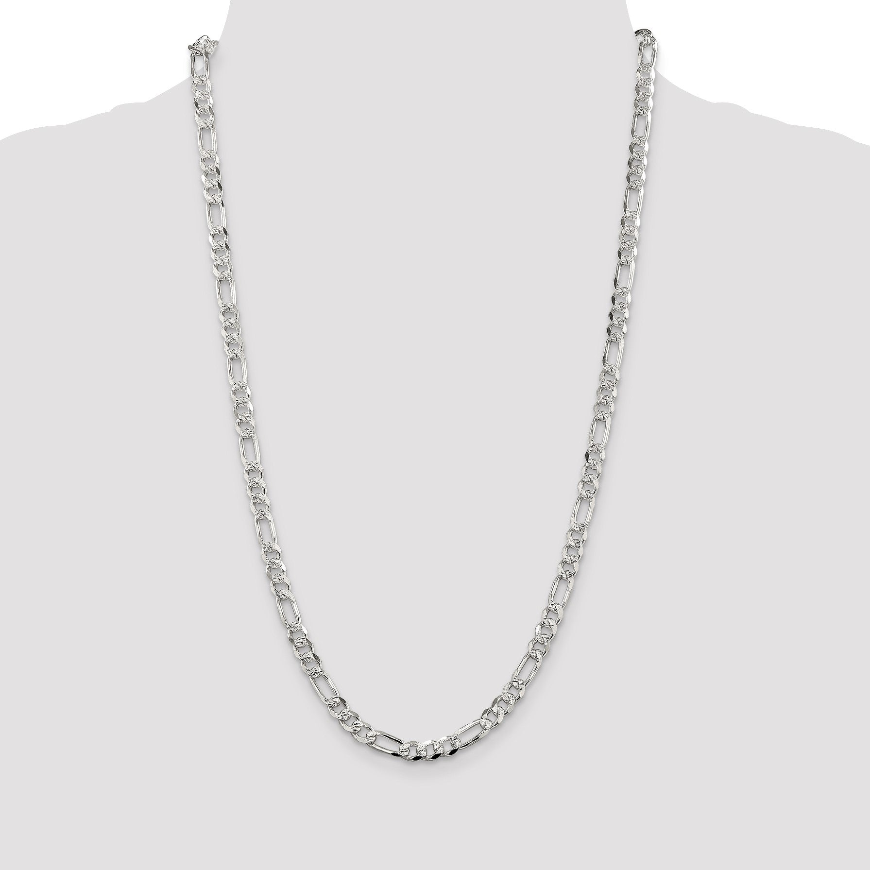 Sterling Silver 5.5mm Pav� Flat Figaro Chain