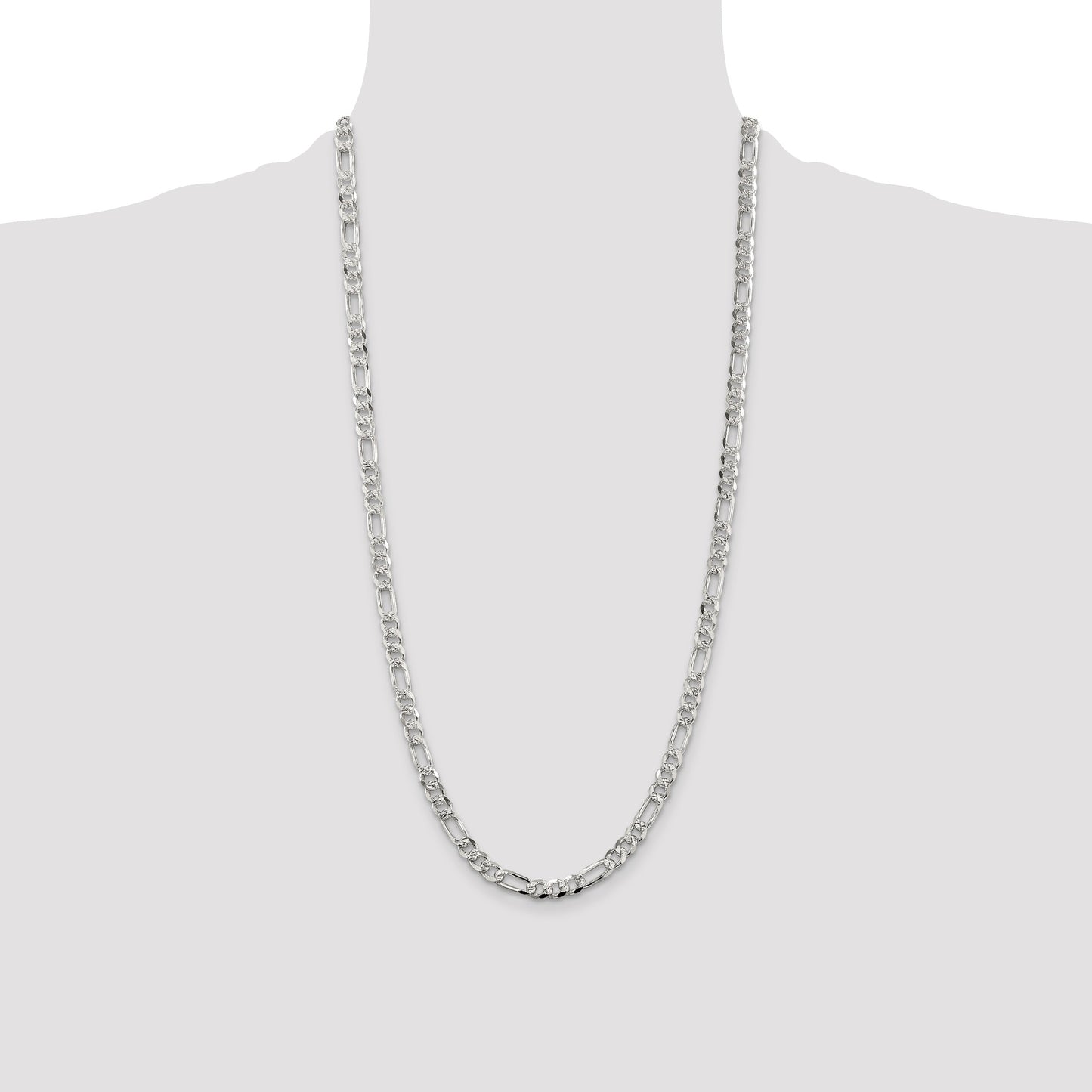 Sterling Silver 5.5mm Pave Flat Figaro Chain