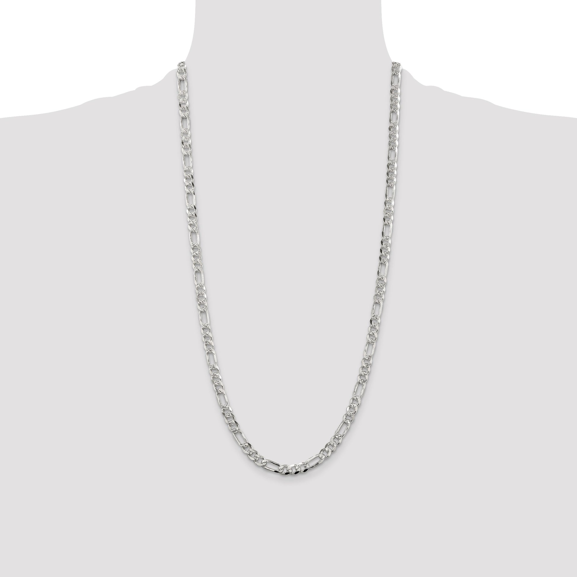 Sterling Silver 5.5mm Pave Flat Figaro Chain