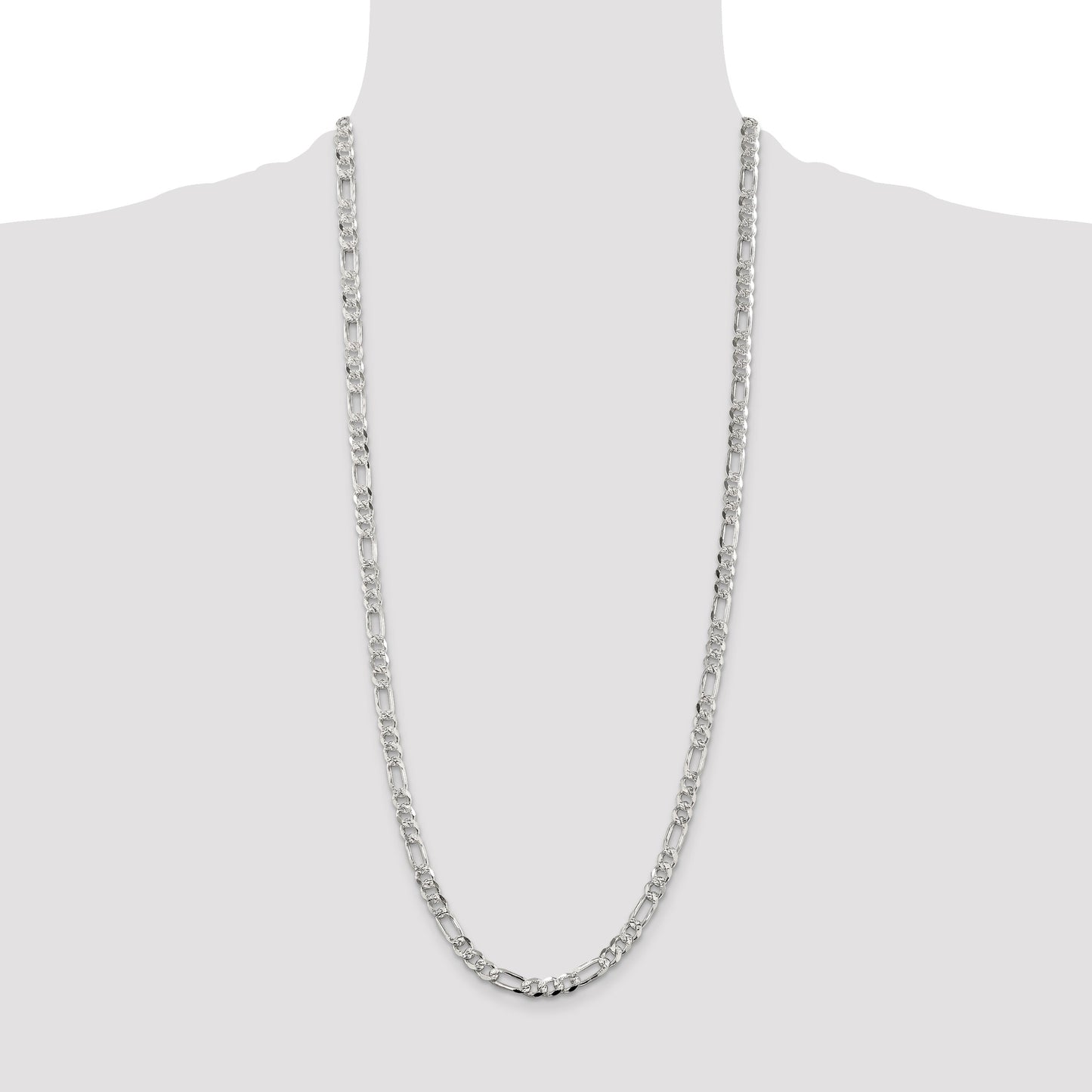 Sterling Silver 5.5mm Pav� Flat Figaro Chain