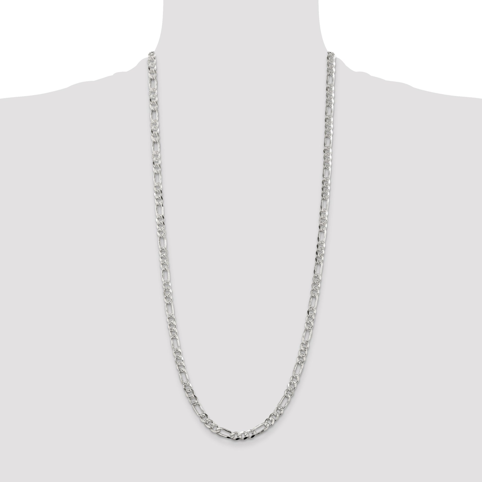 Sterling Silver 5.5mm Pav� Flat Figaro Chain