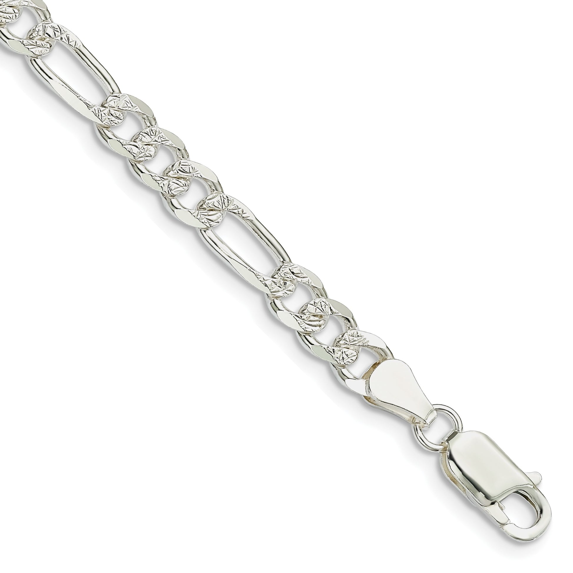 Sterling Silver 5.5mm Pav� Flat Figaro Chain