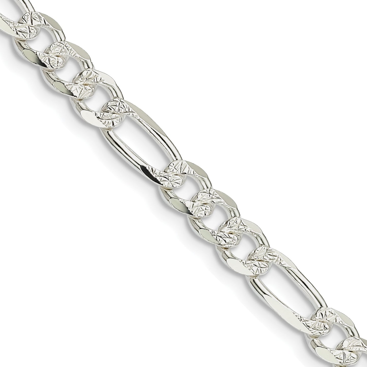 Sterling Silver 5.5mm Pav� Flat Figaro Chain