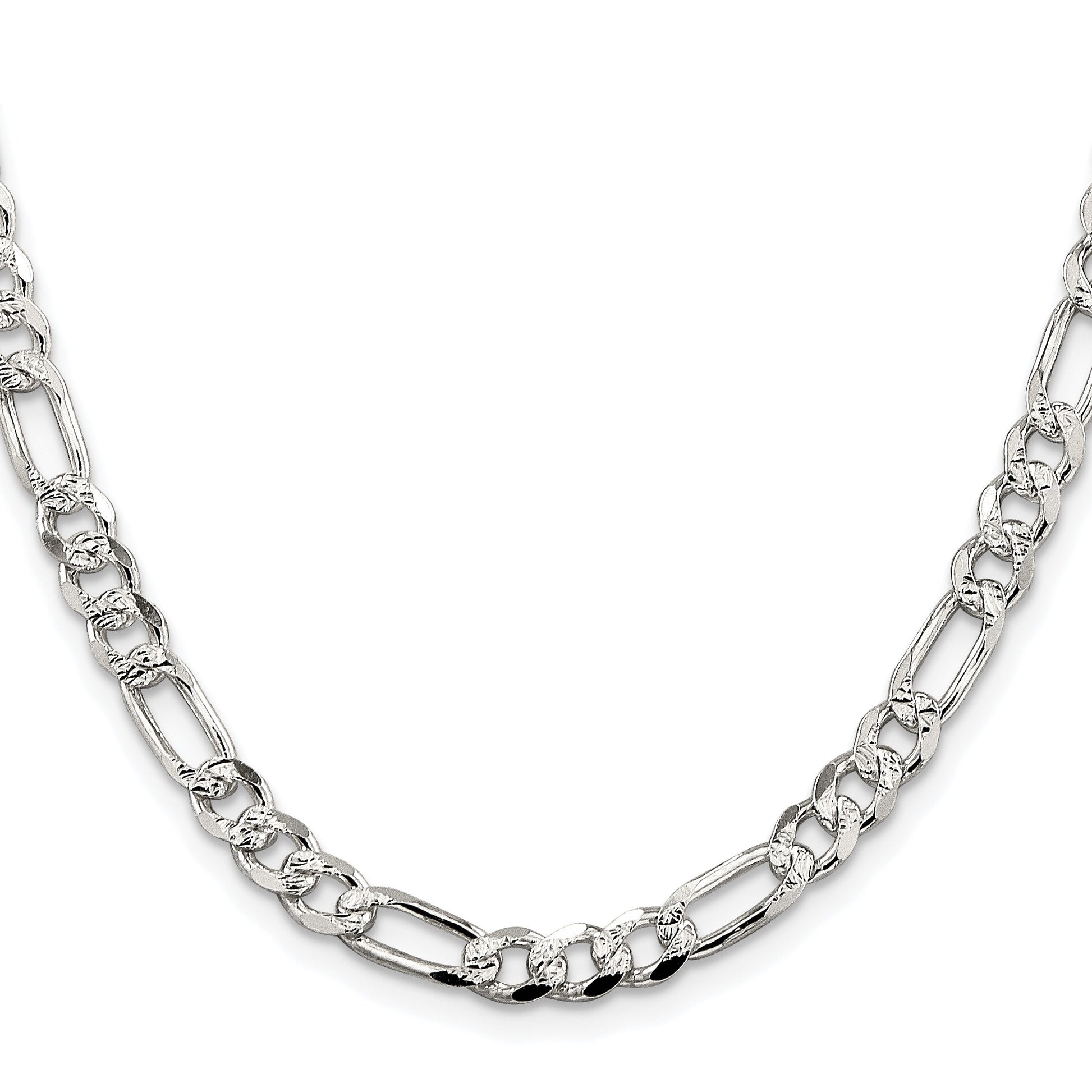 Sterling Silver Rhodium-plated 5.5mm Pav� Flat Figaro Chain