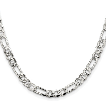 Sterling Silver Rhodium-plated 5.5mm Pav� Flat Figaro Chain