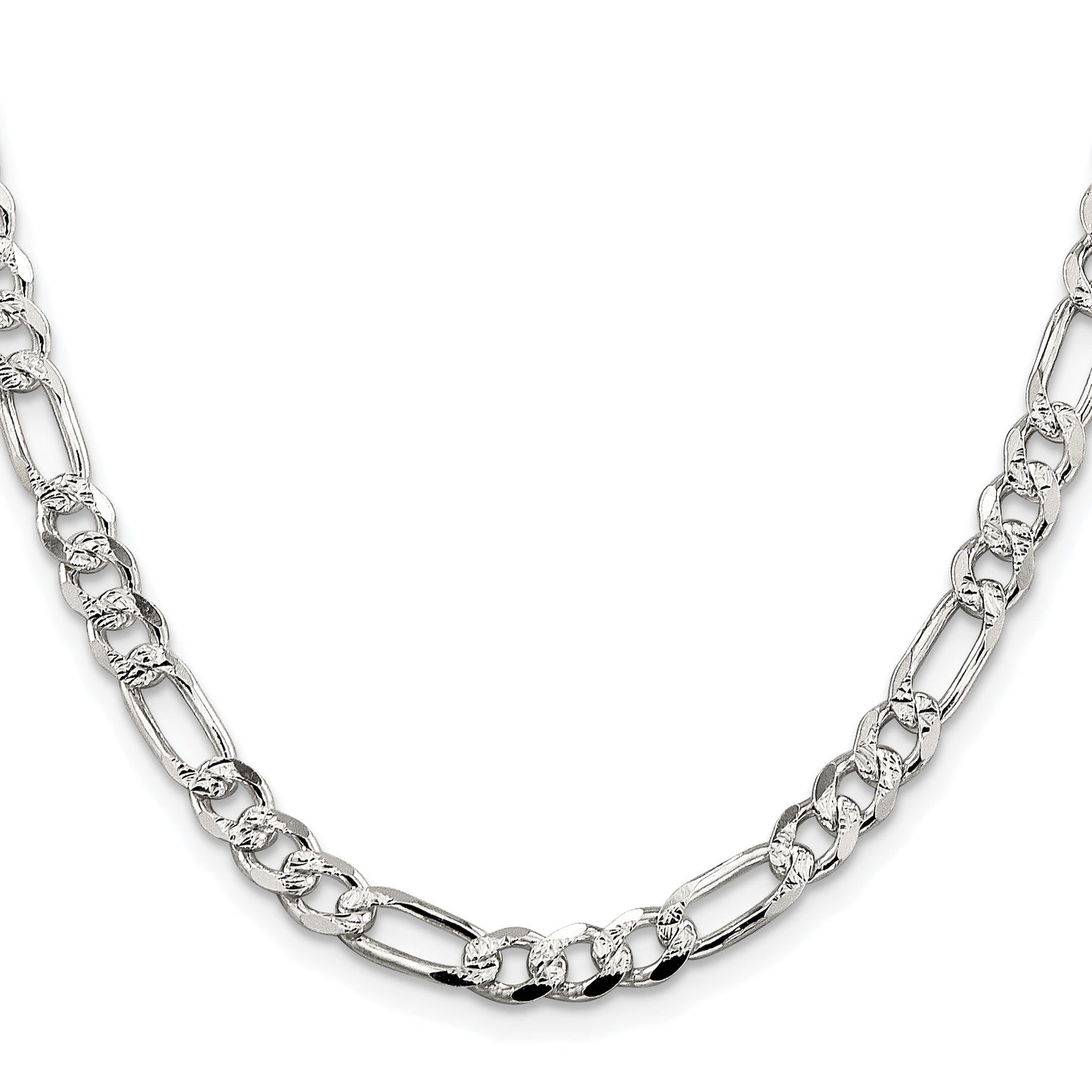 Sterling Silver Rhodium-plated 5.5mm Pav� Flat Figaro Chain