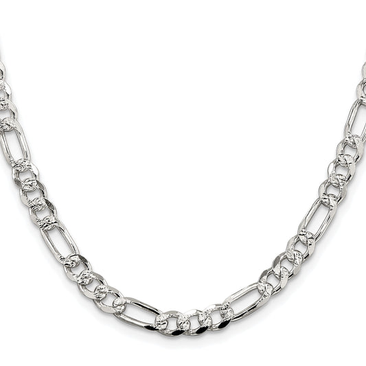 Sterling Silver Rhodium-plated 5.5mm Pav� Flat Figaro Chain