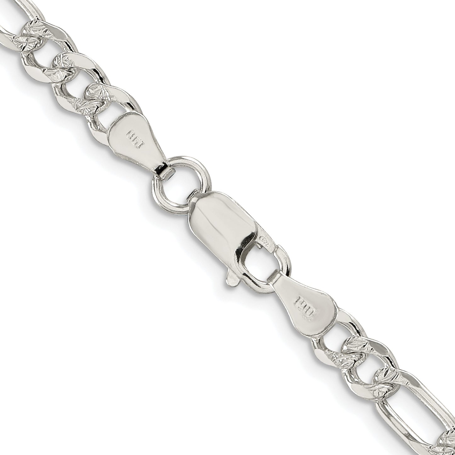 Sterling Silver Rhodium-plated 5.5mm Pav� Flat Figaro Chain