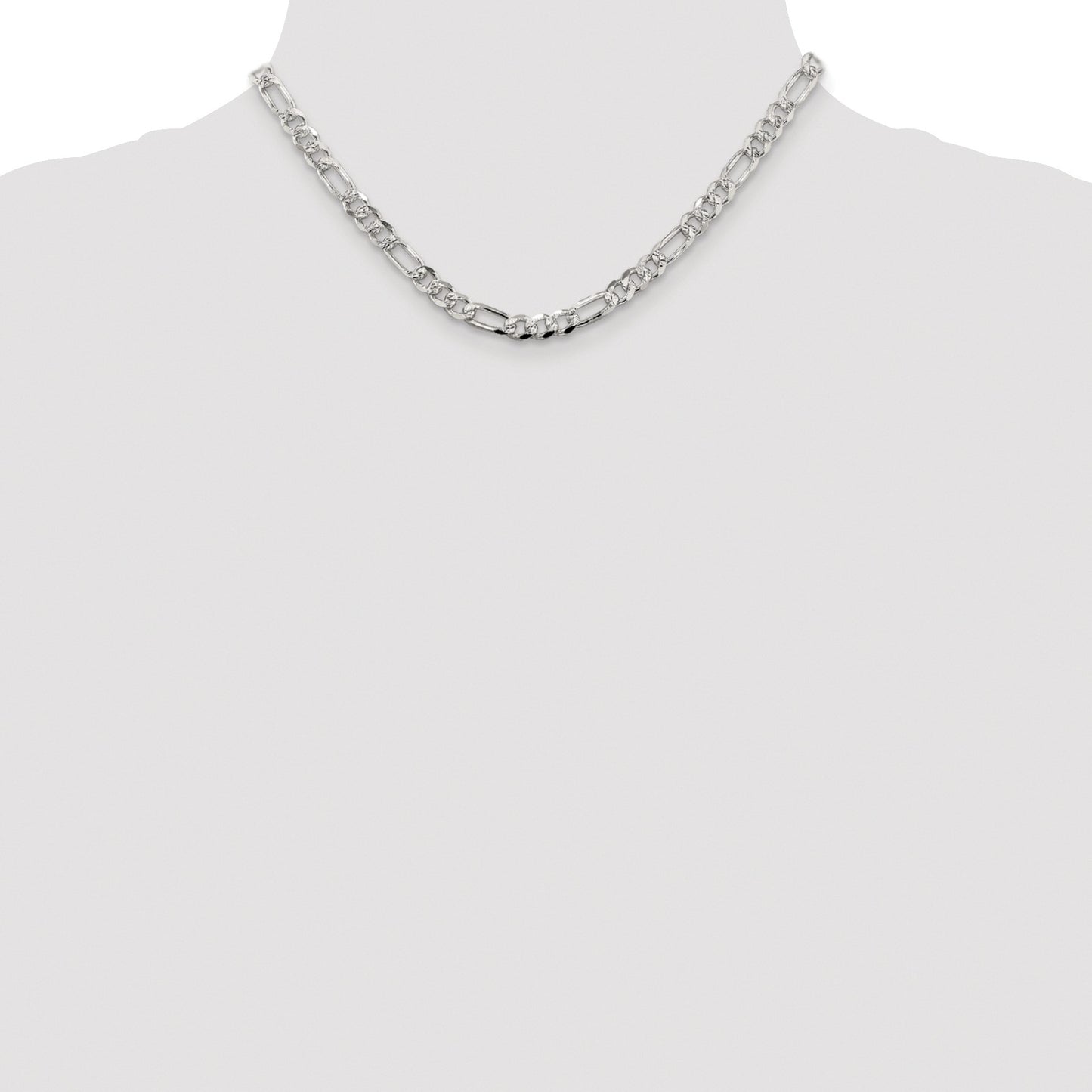 Sterling Silver Rhodium-plated 5.5mm Pav� Flat Figaro Chain