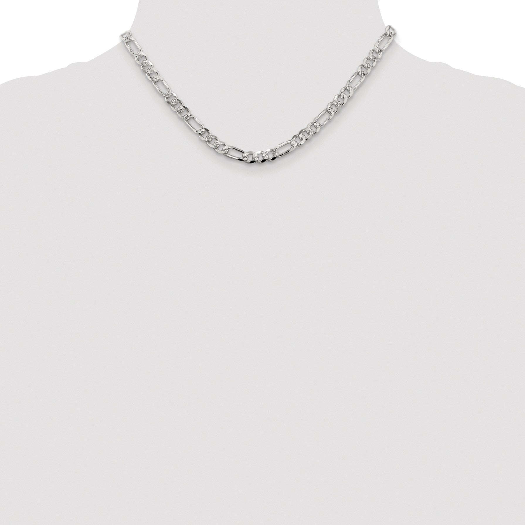 Sterling Silver Rhodium-plated 5.5mm Pav� Flat Figaro Chain