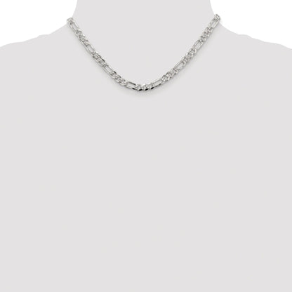 Sterling Silver Rhodium-plated 5.5mm Pav� Flat Figaro Chain