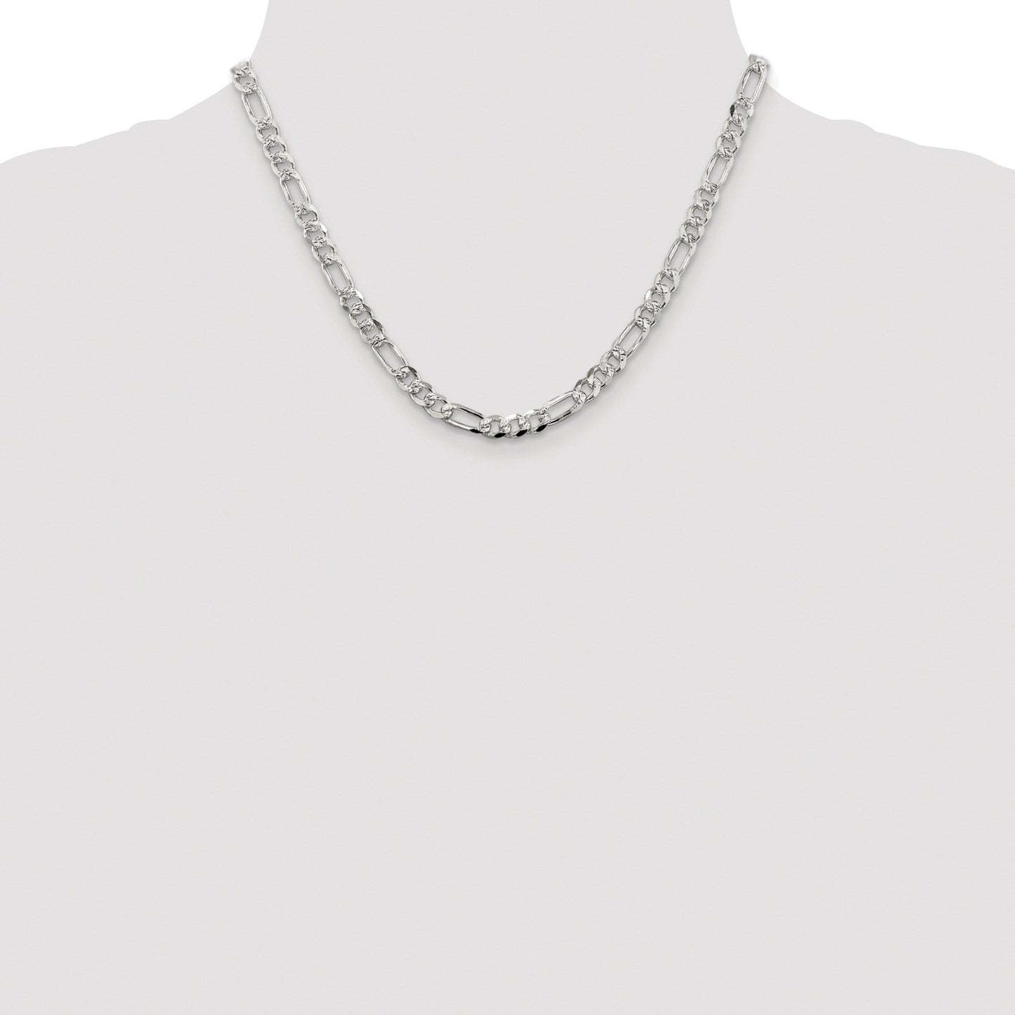 Sterling Silver Rhodium-plated 5.5mm Pav� Flat Figaro Chain