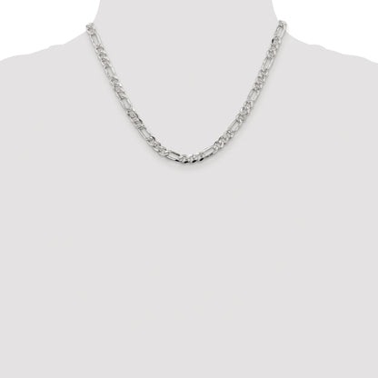 Sterling Silver Rhodium-plated 5.5mm Pav� Flat Figaro Chain