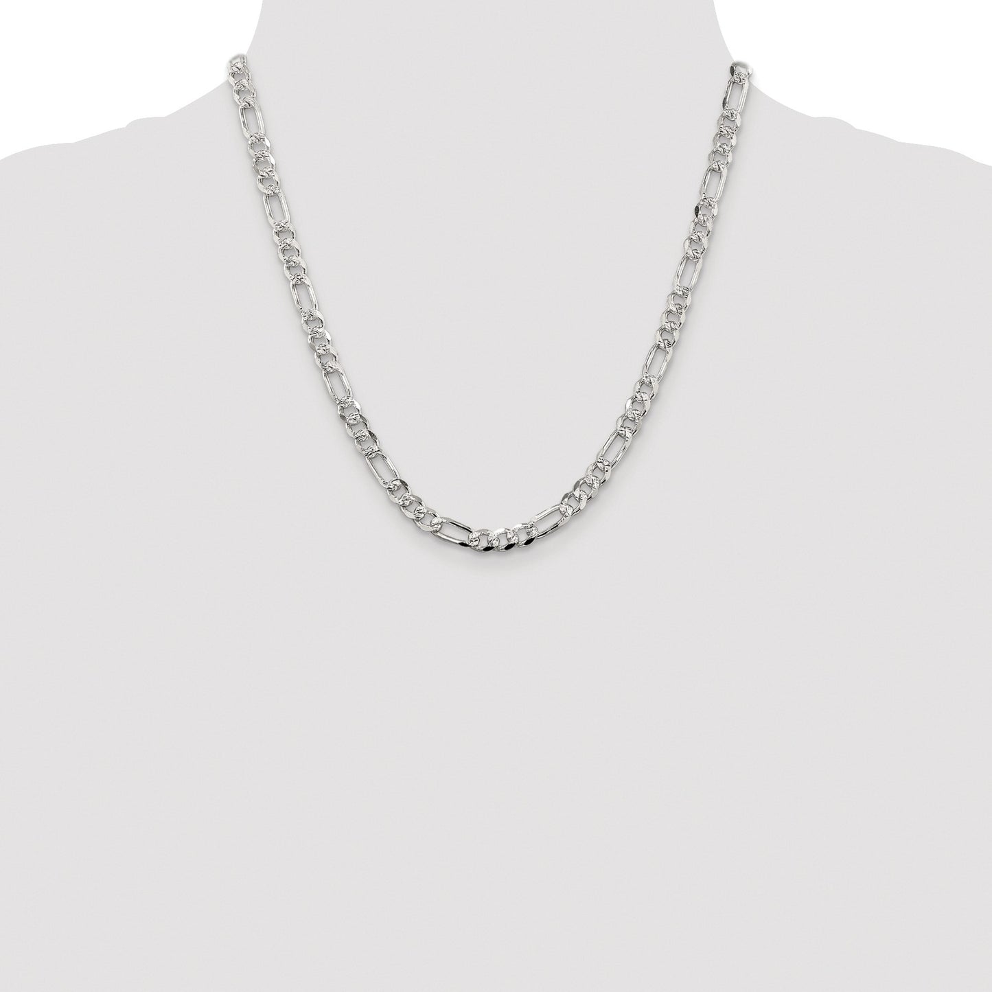 Sterling Silver Rhodium-plated 5.5mm Pav� Flat Figaro Chain