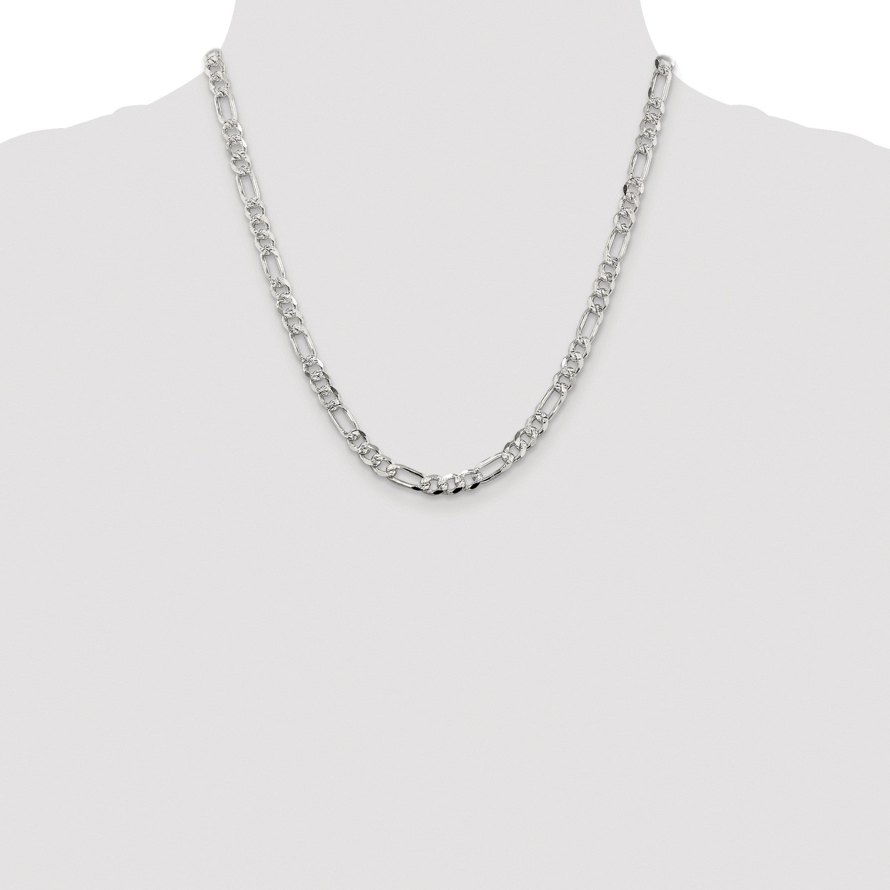 Sterling Silver Rhodium-plated 5.5mm Pav� Flat Figaro Chain
