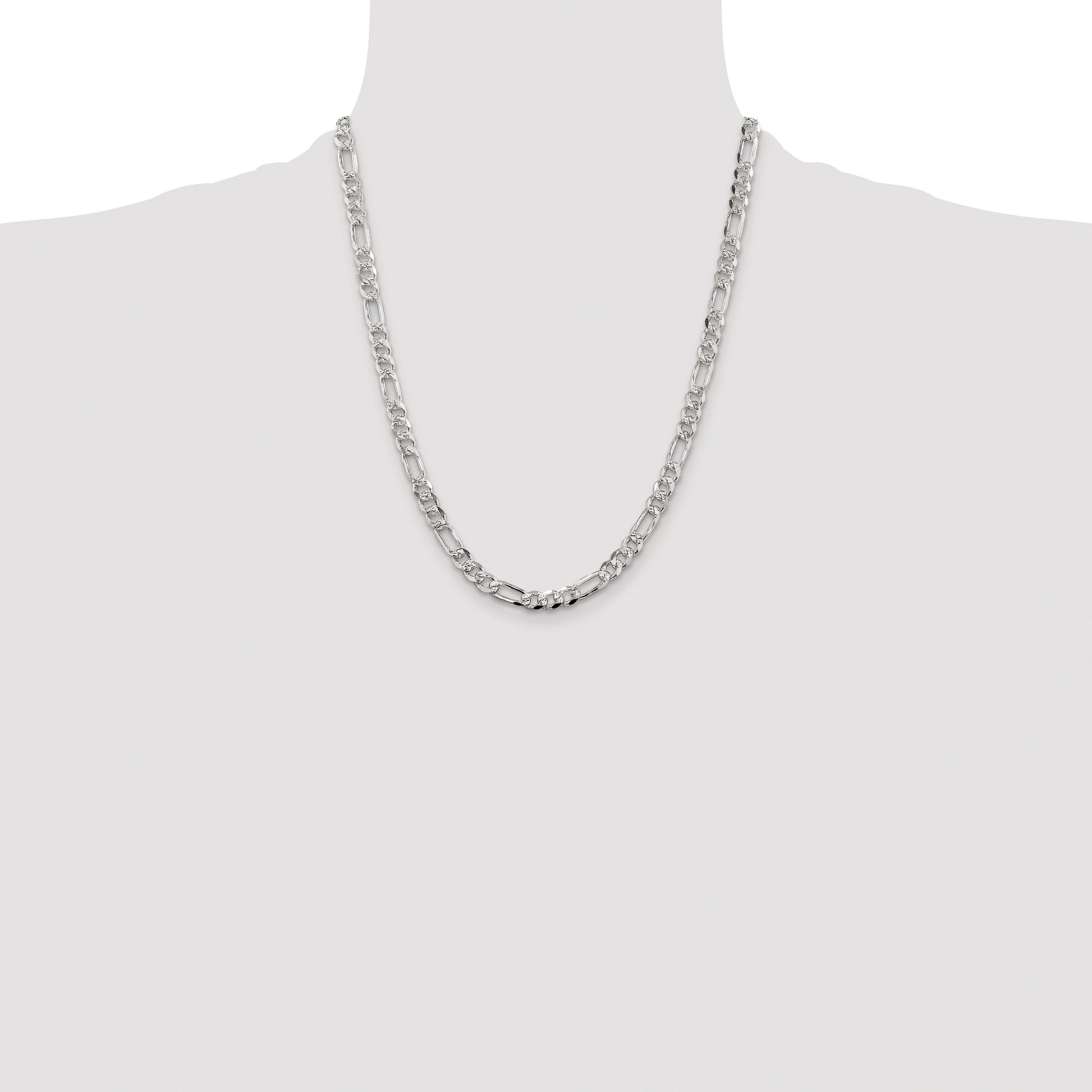 Sterling Silver Rhodium-plated 5.5mm Pav� Flat Figaro Chain