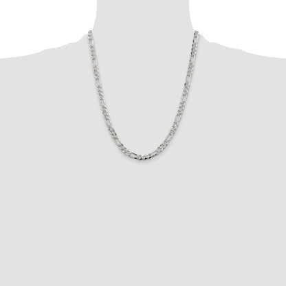 Sterling Silver Rhodium-plated 5.5mm Pav� Flat Figaro Chain