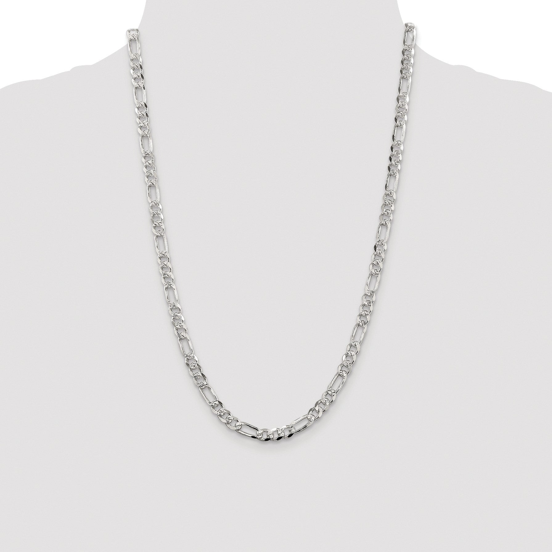 Sterling Silver Rhodium-plated 5.5mm Pav� Flat Figaro Chain