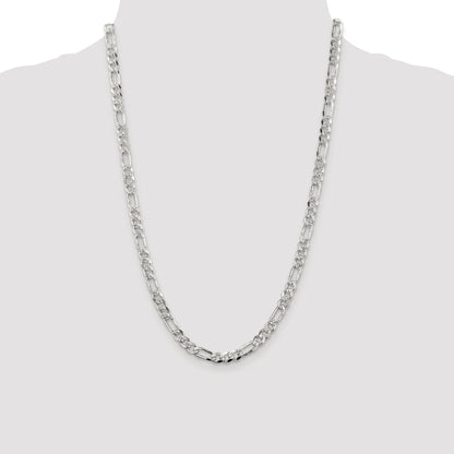 Sterling Silver Rhodium-plated 5.5mm Pav� Flat Figaro Chain
