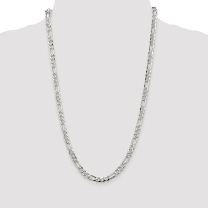 Sterling Silver Rhodium-plated 5.5mm Pav� Flat Figaro Chain