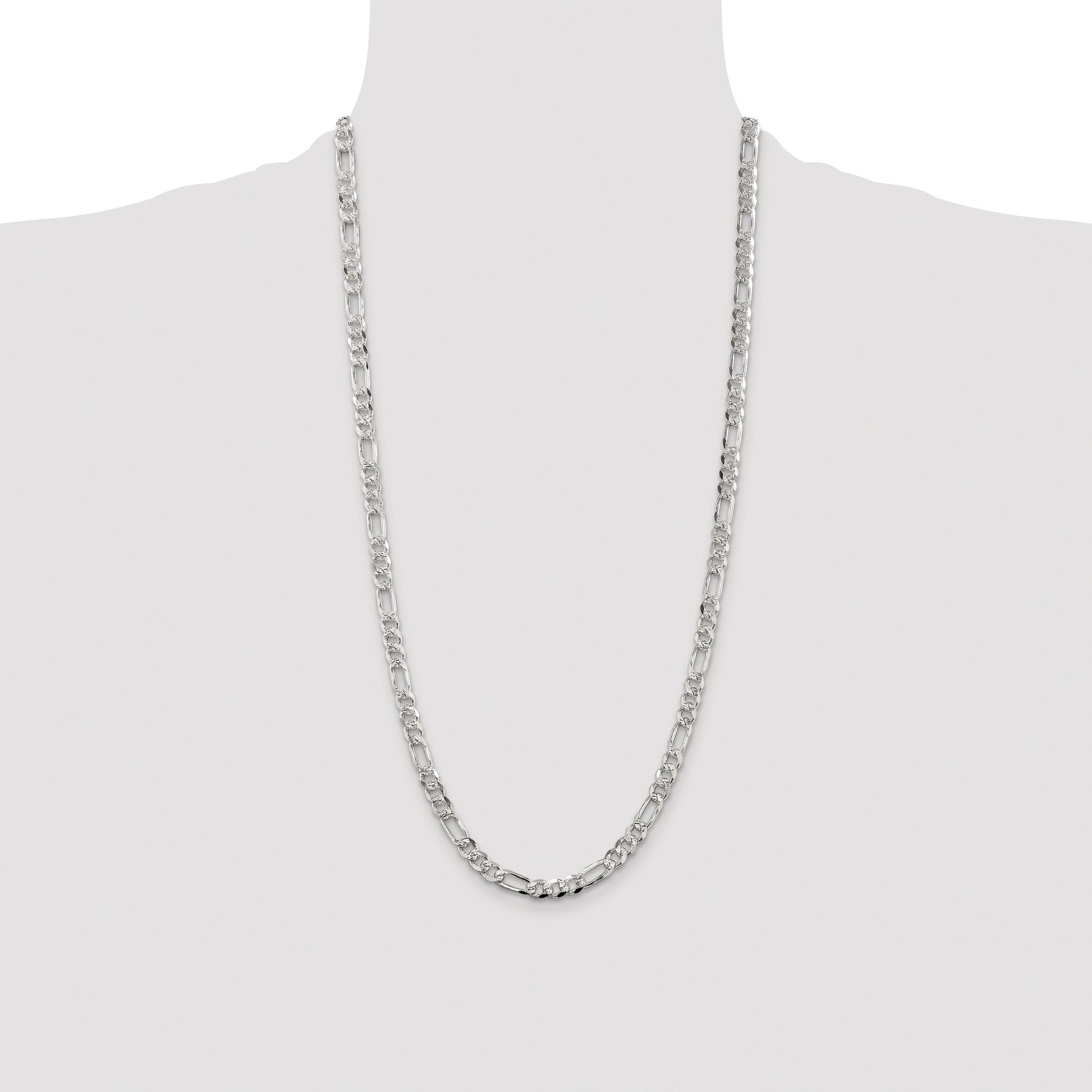 Sterling Silver Rhodium-plated 5.5mm Pave Flat Figaro Chain