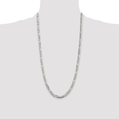 Sterling Silver Rhodium-plated 5.5mm Pave Flat Figaro Chain
