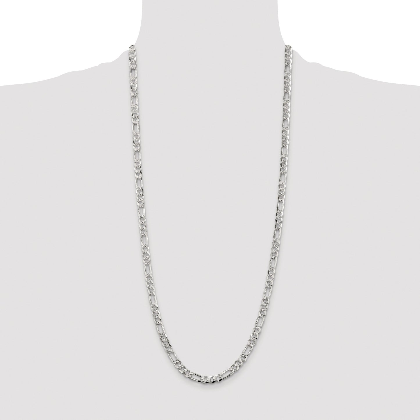 Sterling Silver Rhodium-plated 5.5mm Pav� Flat Figaro Chain