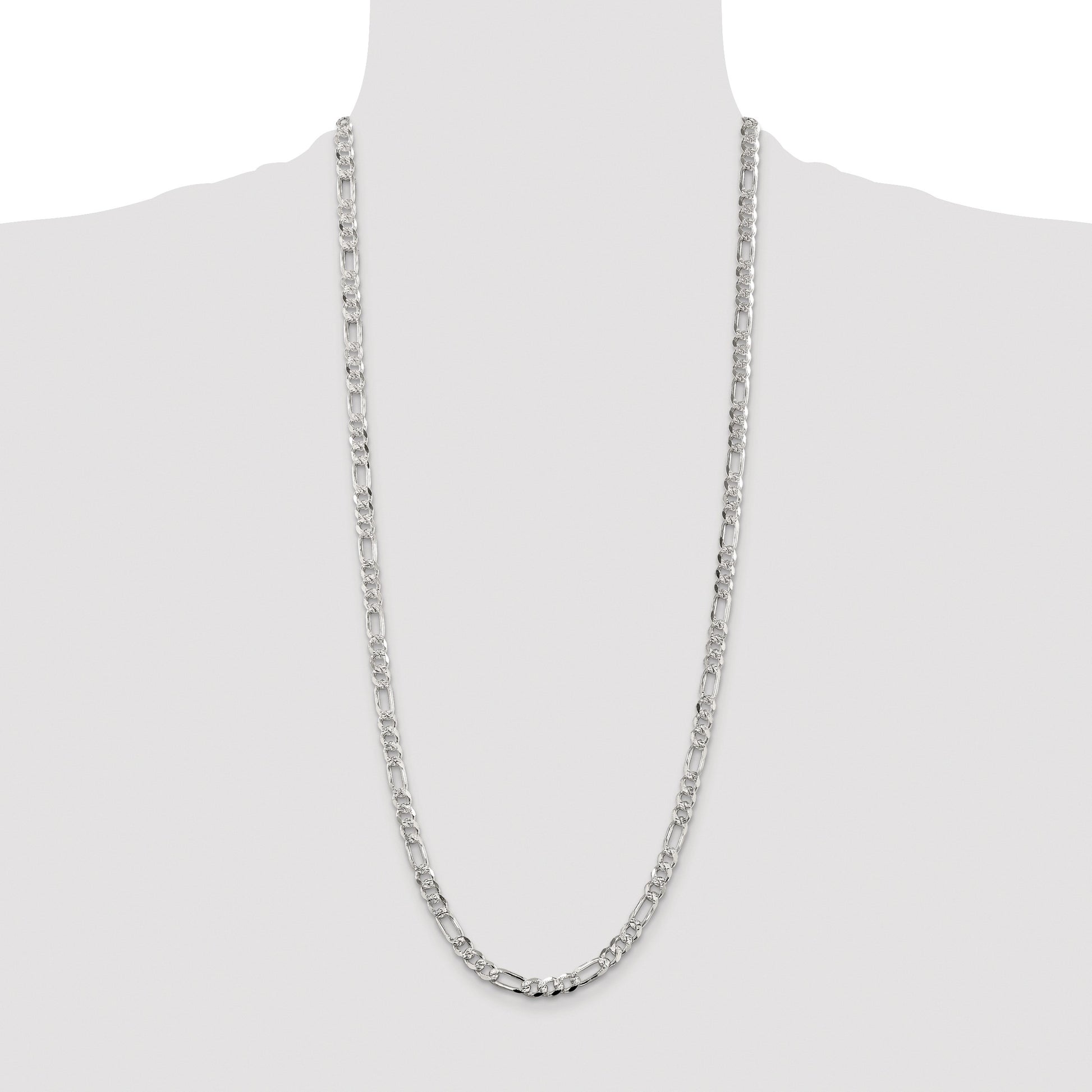 Sterling Silver Rhodium-plated 5.5mm Pav� Flat Figaro Chain