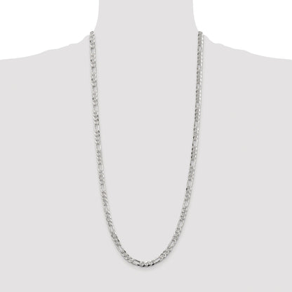 Sterling Silver Rhodium-plated 5.5mm Pav� Flat Figaro Chain