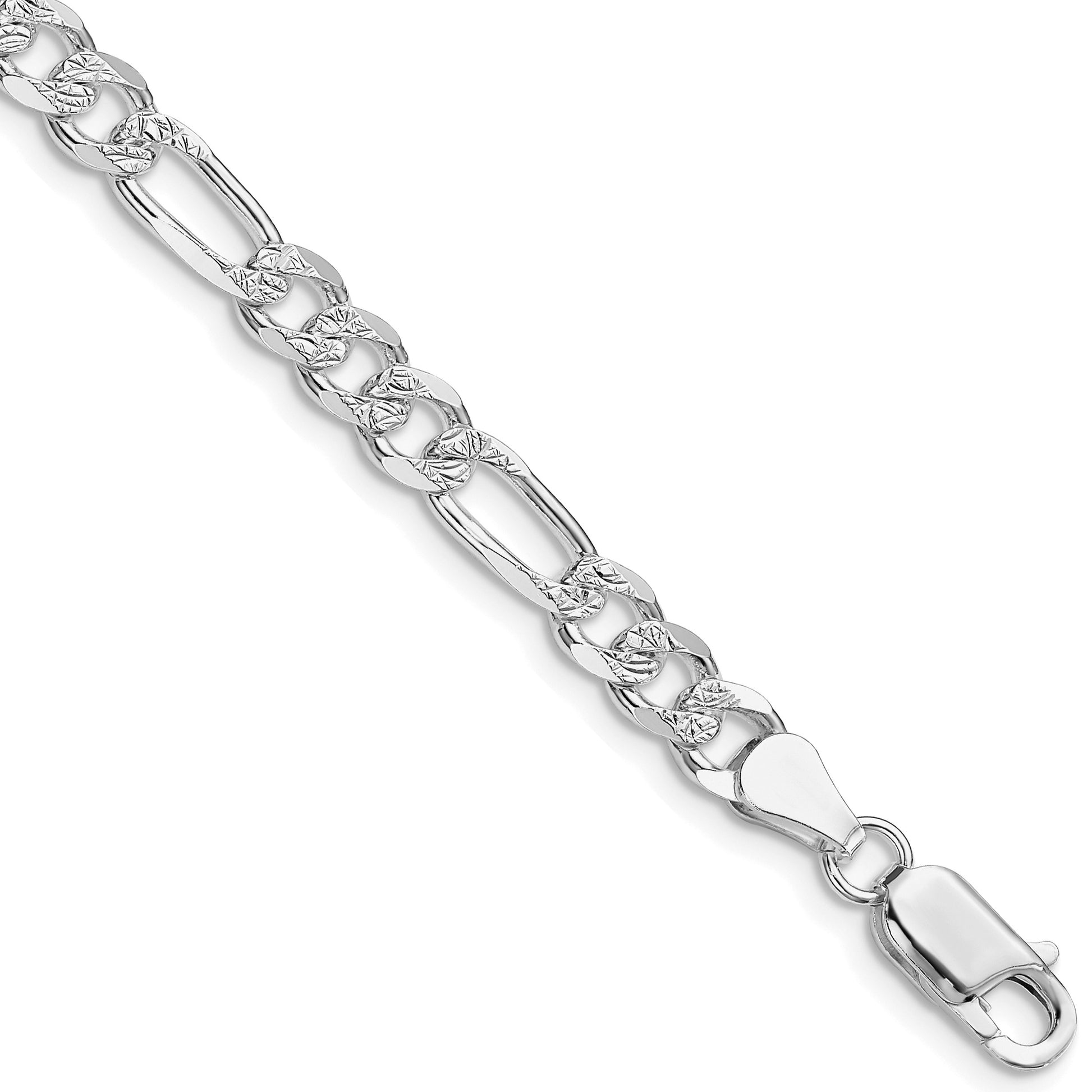 Sterling Silver Rhodium-plated 5.5mm Pav� Flat Figaro Chain