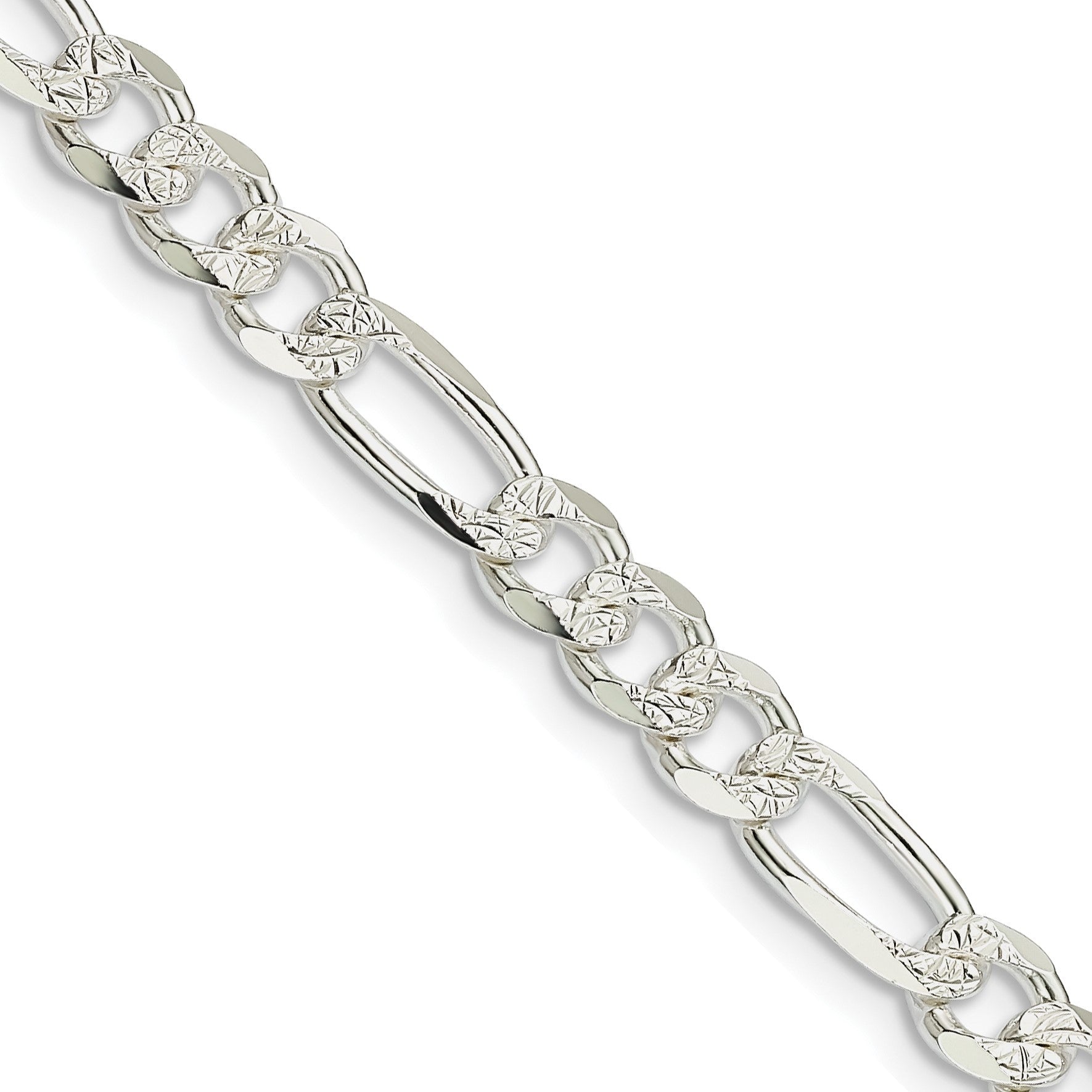 Sterling Silver 5.5mm Pav� Flat Figaro Chain