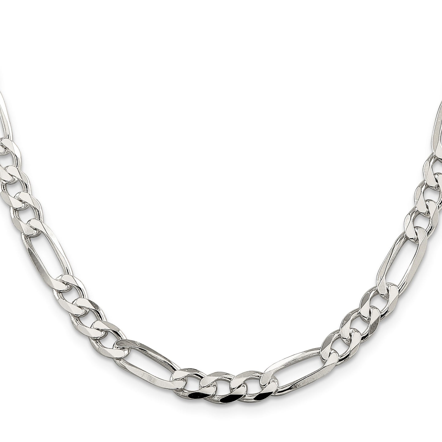 Sterling Silver 7.0mm Pav� Flat Figaro Chain