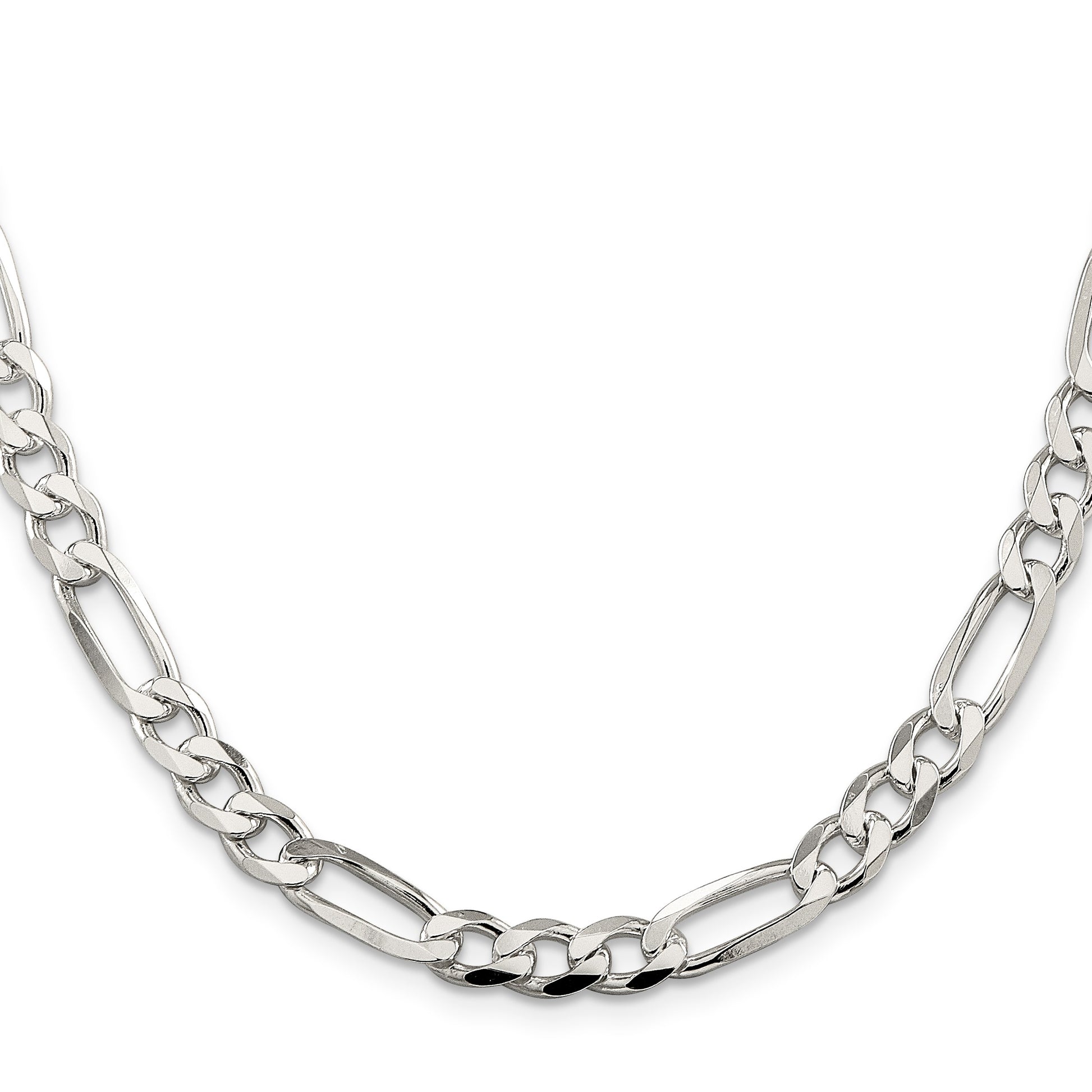 Sterling Silver 7.0mm Pav� Flat Figaro Chain