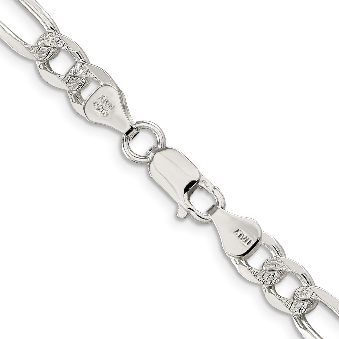 Sterling Silver 7.0mm Pav� Flat Figaro Chain