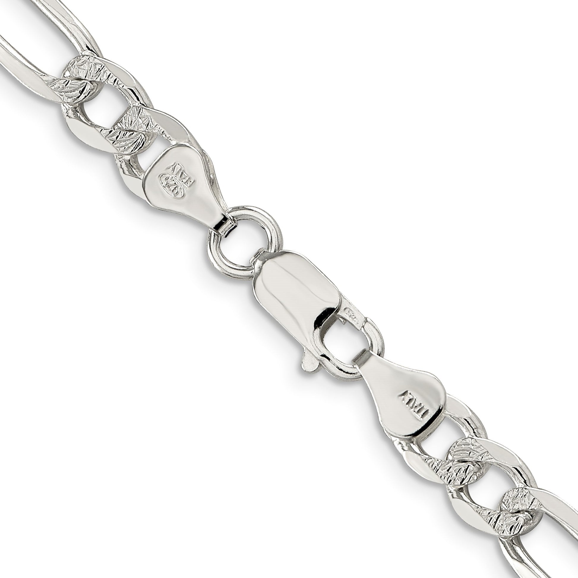 Sterling Silver 7.0mm Pav� Flat Figaro Chain