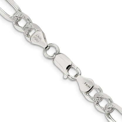 Sterling Silver 7.0mm Pav� Flat Figaro Chain