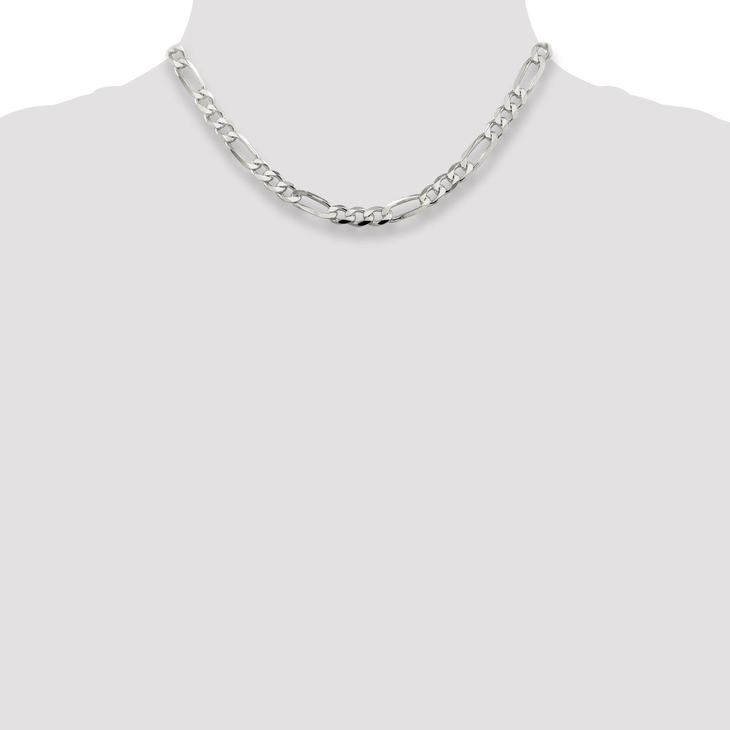 Sterling Silver 7.0mm Pav� Flat Figaro Chain