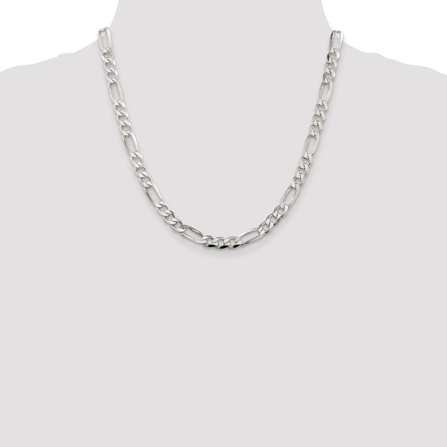 Sterling Silver 7.0mm Pav� Flat Figaro Chain