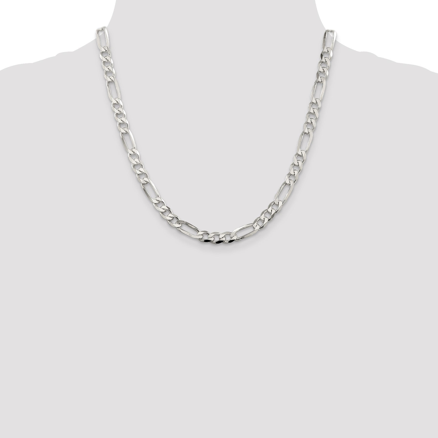 Sterling Silver 7.0mm Pav� Flat Figaro Chain