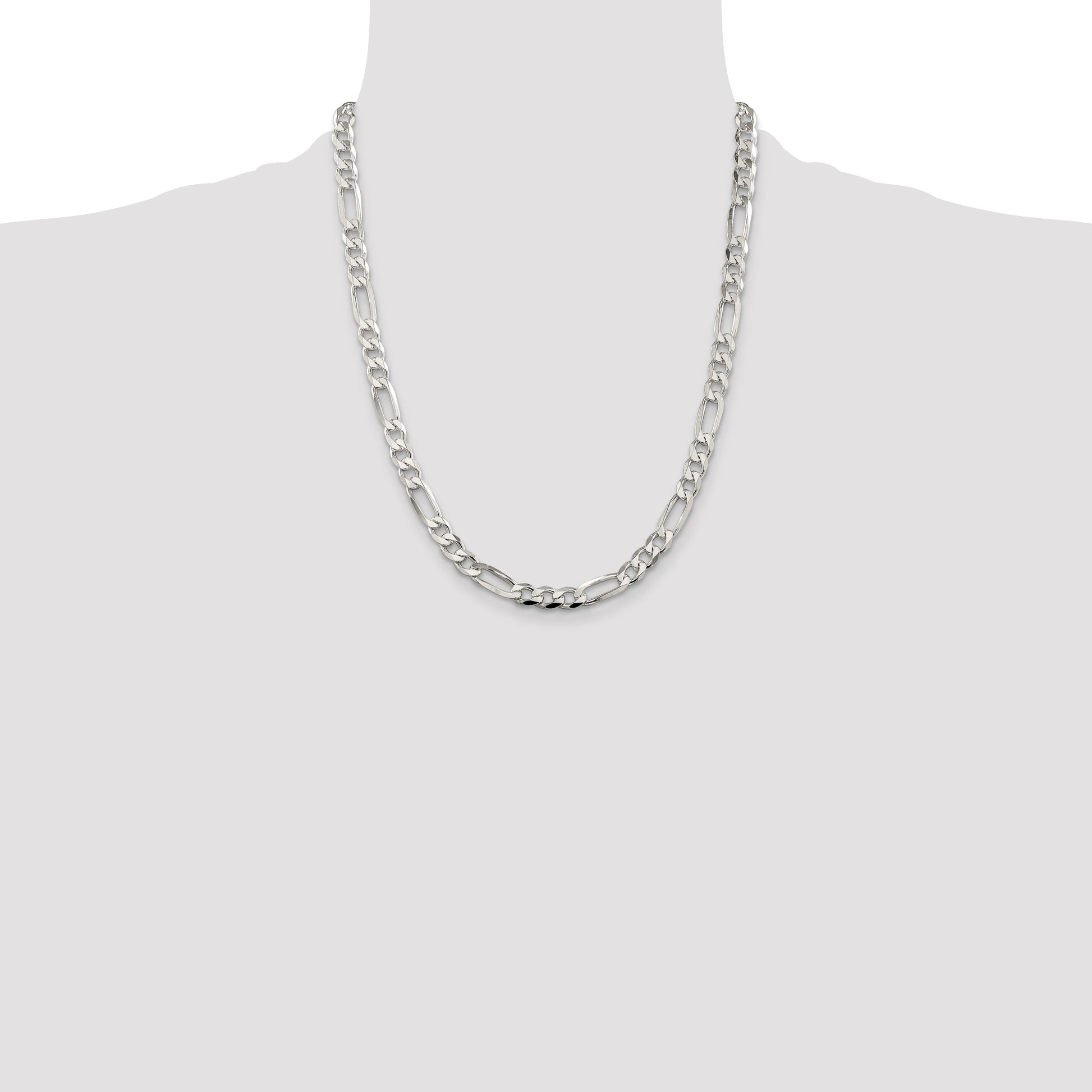 Sterling Silver 7.0mm Pav� Flat Figaro Chain