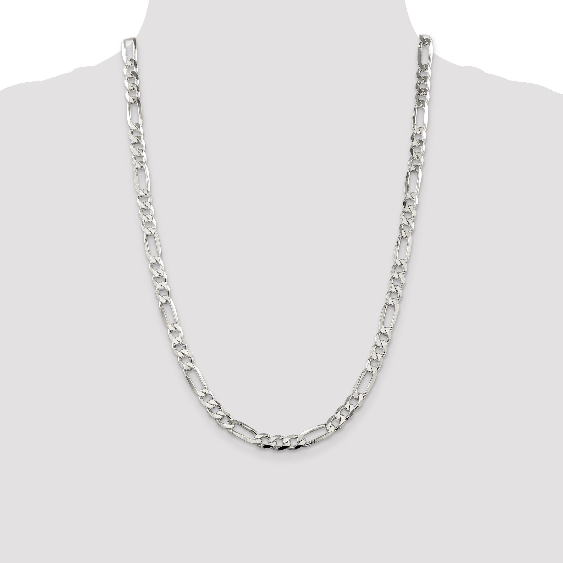 Sterling Silver 7.0mm Pav� Flat Figaro Chain
