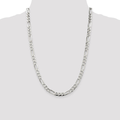Sterling Silver 7.0mm Pav� Flat Figaro Chain