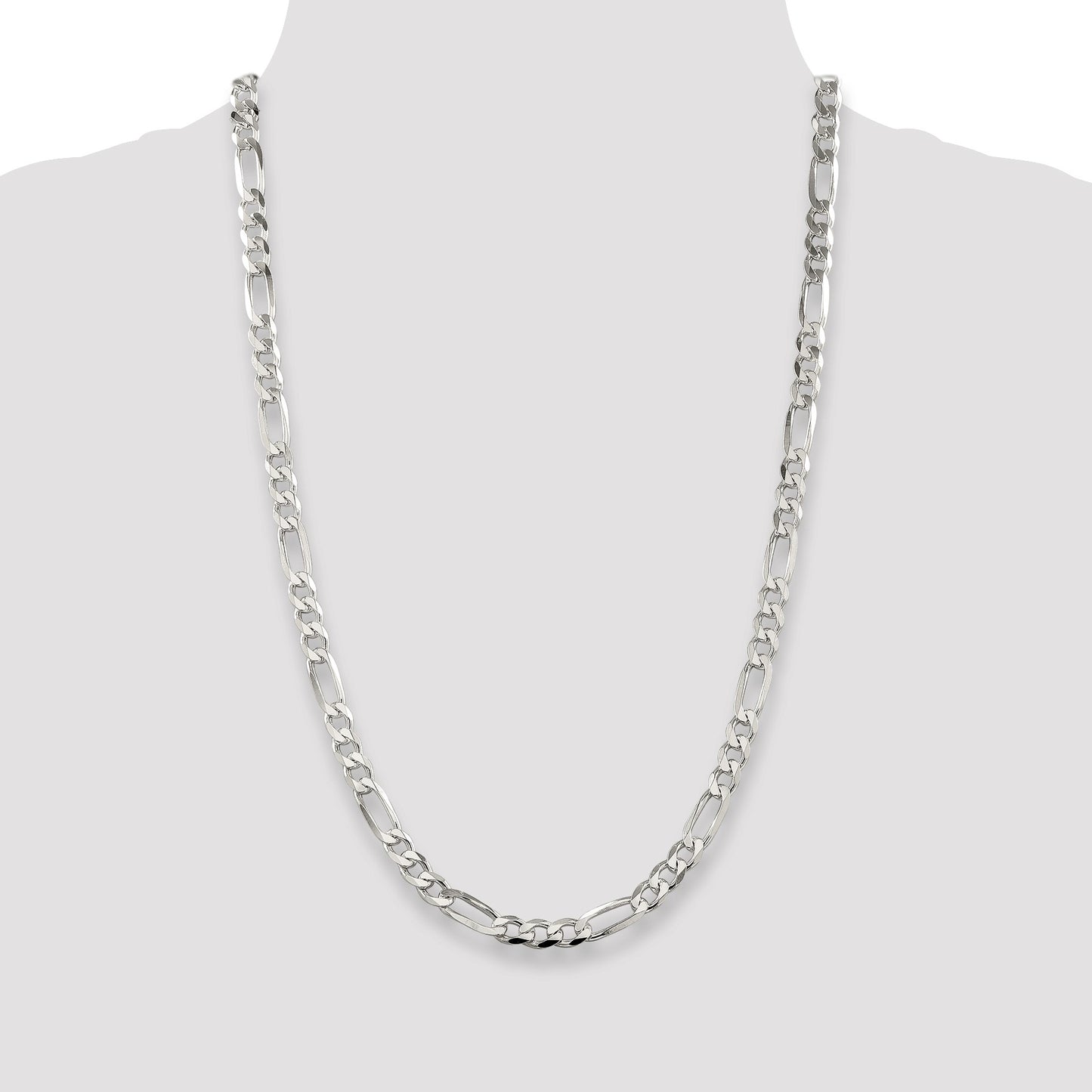 Sterling Silver 7.0mm Pav� Flat Figaro Chain